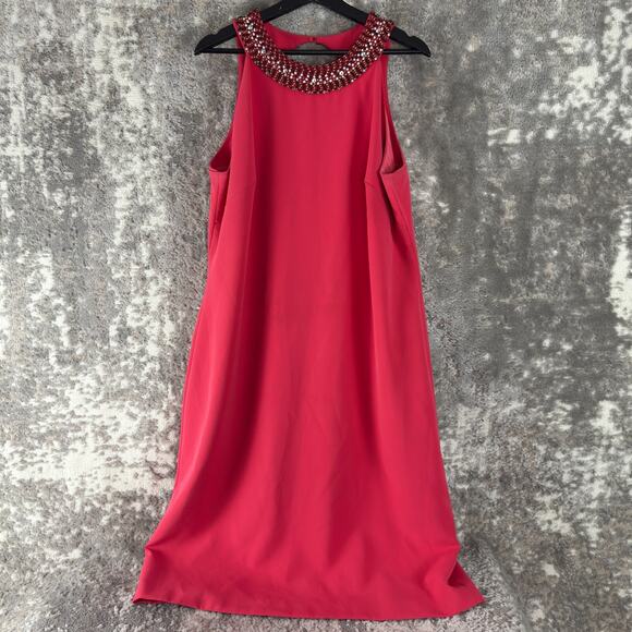 J Peterman Plus Size 18 Beaded Midi Shift Dress Pink Sleeveless Cut Out Zip - Picture 1 of 12